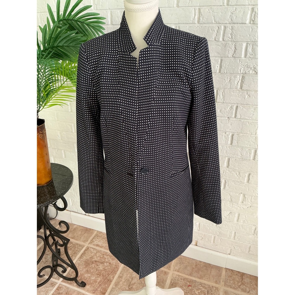 Tommy Hilfiger Blazer Women 6 Navy Blue Excellent Polka Dot Longline Jacket